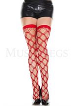 Diamond Net Thigh High Rave Neon Glow Red Multistrands