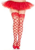 Multi Strands Plus Size Diamond Net Women Thigh High Red 