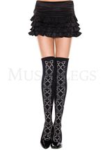 Floral And Criss Cross Acrylic Black Thigh Highs