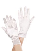 Wrist Length Satin Gloves White
