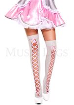 Ribbon Lace Up Thigh High Pink White