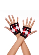 Opaque Fingerless Gloves With Jester Diamond Print