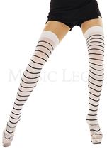 Fine Striped Opaque Thigh High Black White