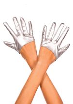 Short Wet Look Gloves Silver