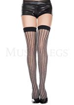 Vertical Furry Pin Striped Opaque Thigh Hi
