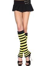 Fuzzy Black And Yellow Women Leg Warmers