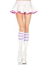 Knee Highs with Striped Top White Light Purple