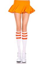 Knee Highs with Striped Top White Neon Orange