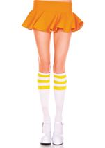 Knee Highs with Striped Top White Yellow