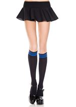 Striped Top Opaque Knee High Black Blue