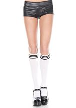 Striped Top Opaque Knee High White Black