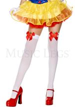 Adult Opaque Thigh High Stockings with Apple Bow Accents