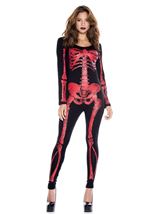Adult Skeleton Print Catsuit Red