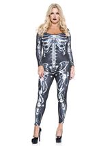 Plus Size 3D Skeleton Long Sleeve Bodysuit Woman Costume