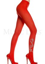 Dragon Print Opaque Pantyhose Red