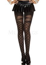 Trellis Design Patterned Pantyhose Black
