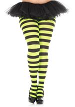 Plus Size Black And Neon Green Wide Striped Women Tights