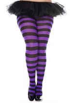 Plus Size Black And Purple Wide Striped Women Tights
