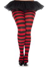 Plus Size Black And Red Wide Striped Women Tights