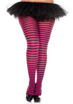 Women Plus Size Black And Hot Pink Opaque Striped Tights