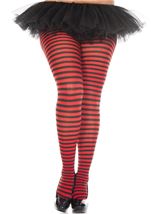 Women Plus Size Black And Red Opaque Striped Tights