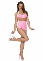 Adult Sexy Pin Up Halter Pink And White Women Top