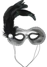 Silver Mask with Black Feather 