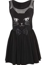 Adult Cat Fit And Flare Dress Black