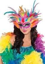 Rainbow Feathered Pink Masquerade Mask