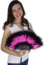 Feather Flapper Hand Folding Fan Black Pink
