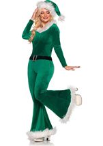 Santas Helper Women Elf Green Jumpsuit With Hat