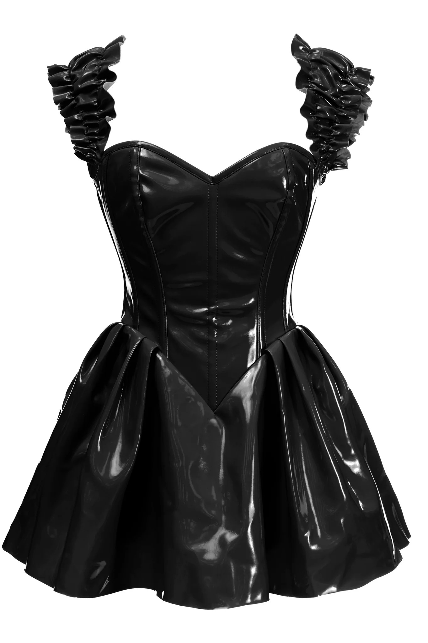 Adult Plus Size Black Patent PVC Vinyl Corset Dress Women Costum