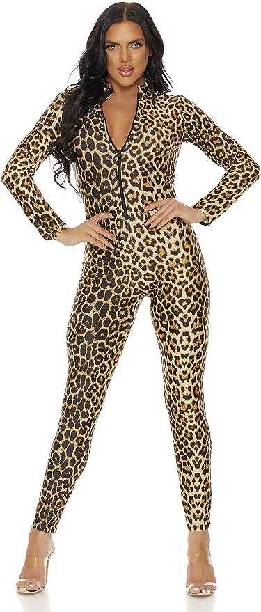 Adult Leopard Zipfront Women Catsuit | $54.99 | The Costume Land