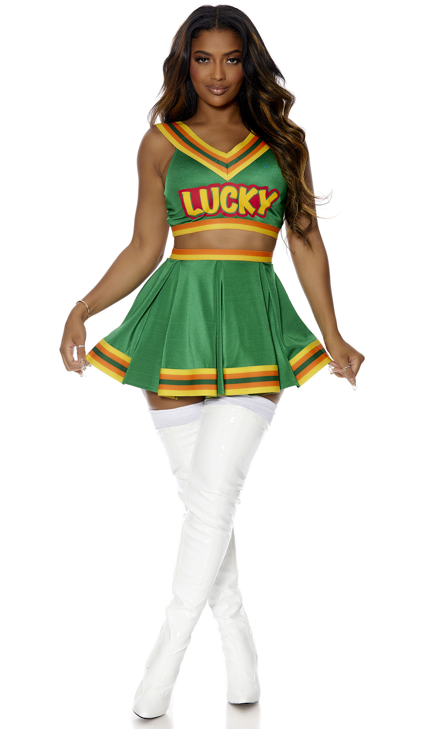 Adult Lucky Clover Woman Cheerleader Costume, $55.99