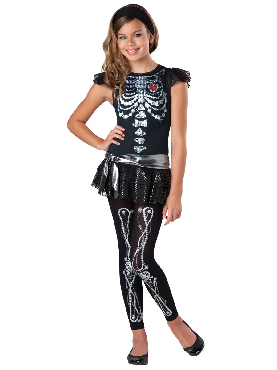 Kids Skeleton Bling Girls Tween  Scary  Costume  33 99 