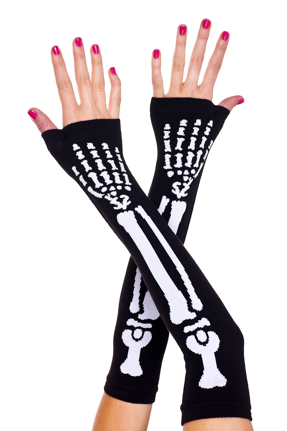Womens Long Skeleton Bone Arm Warmer Wristband Halloween Sleeve Cosplay Gloves