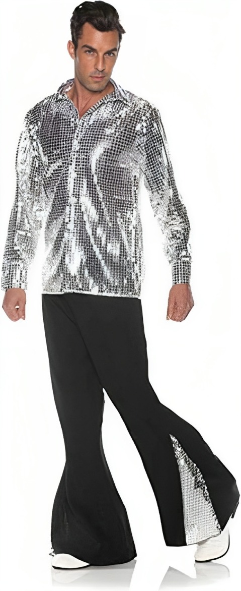 Disco Flashy Man 70s Costume black silver